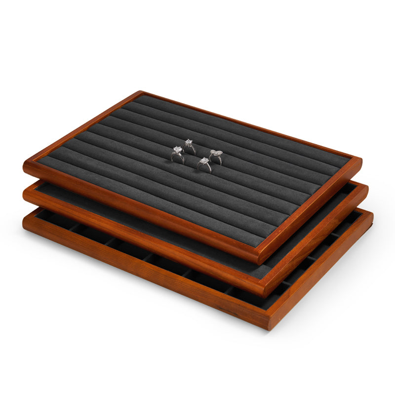 Wood Gray Microfiber Jewelry Display Tray P082