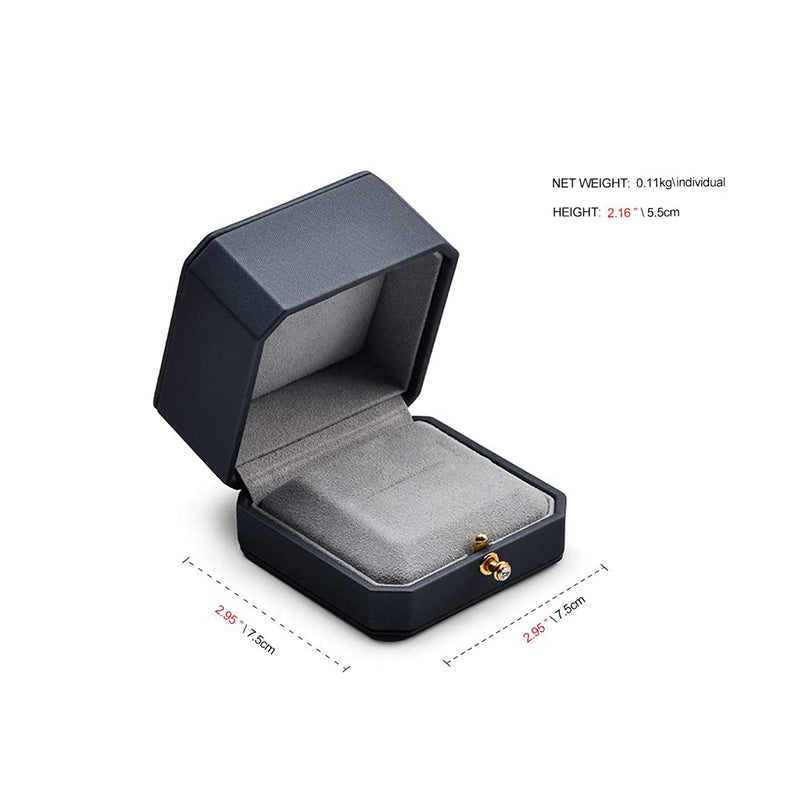 Dark Blue Octagonal PU Leather Ring Gift Box H076