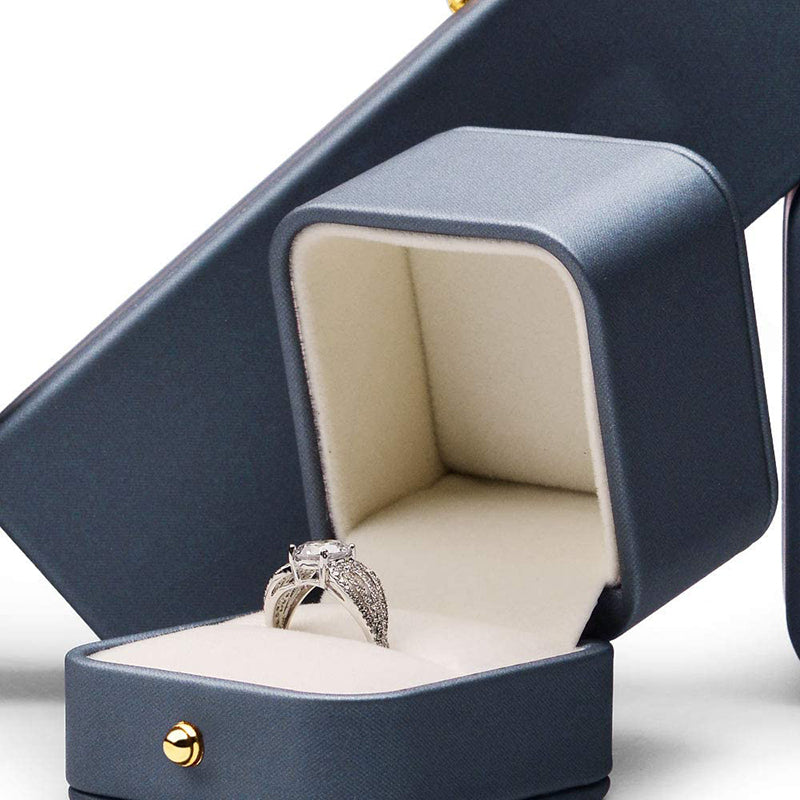 Steel Blue Premium Leather Ring Gift Box H06901