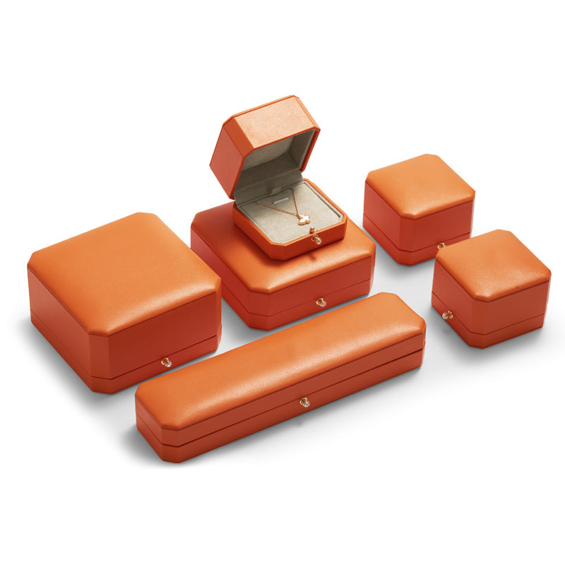 Orange Octagonal Leatherette Ring Box H136