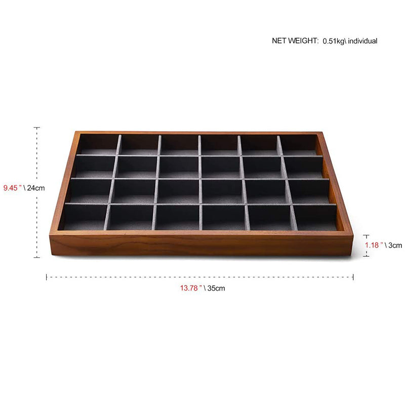 Dark Gray Wood Stackable Jewelry Organizer Tray 24 Grids P05102
