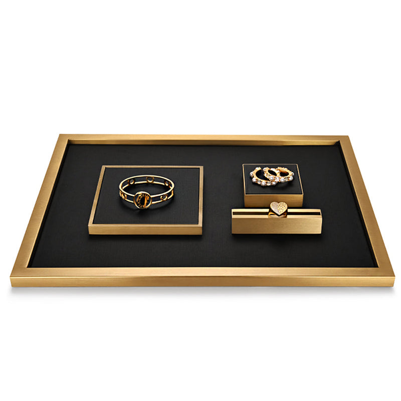 PU Leather Metal Jewelry Showcase Display Set - Gold/Black  JS075