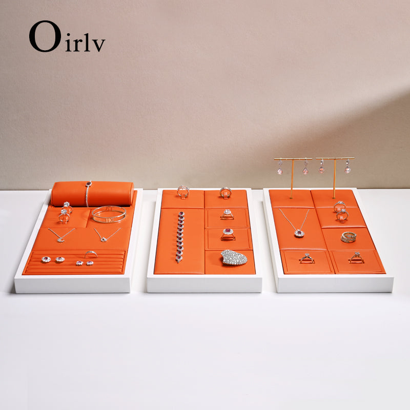 Orange PU Leather Ring Jewelry Holder Set TT158