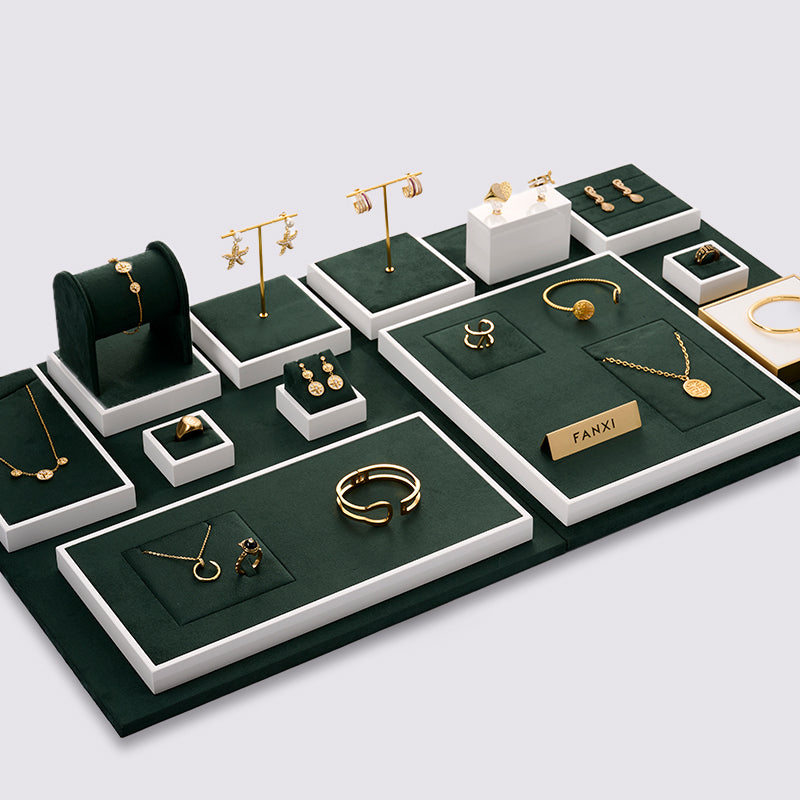 Green Microfiber Ring Necklace Jewelry Display Set TT145