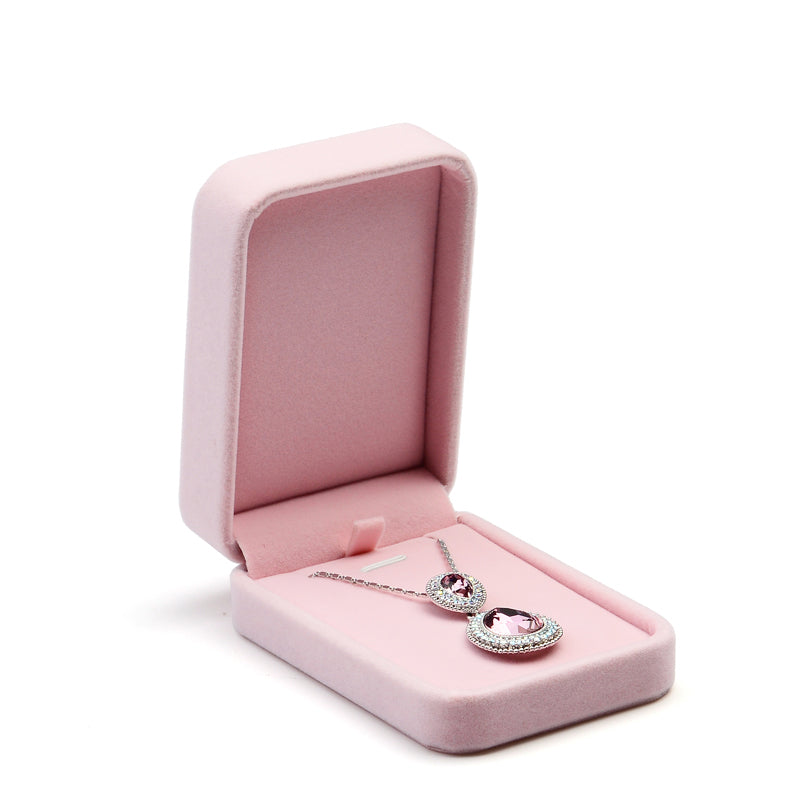 Pink Round Corner Flannelette Jewelry Packaging Box H008