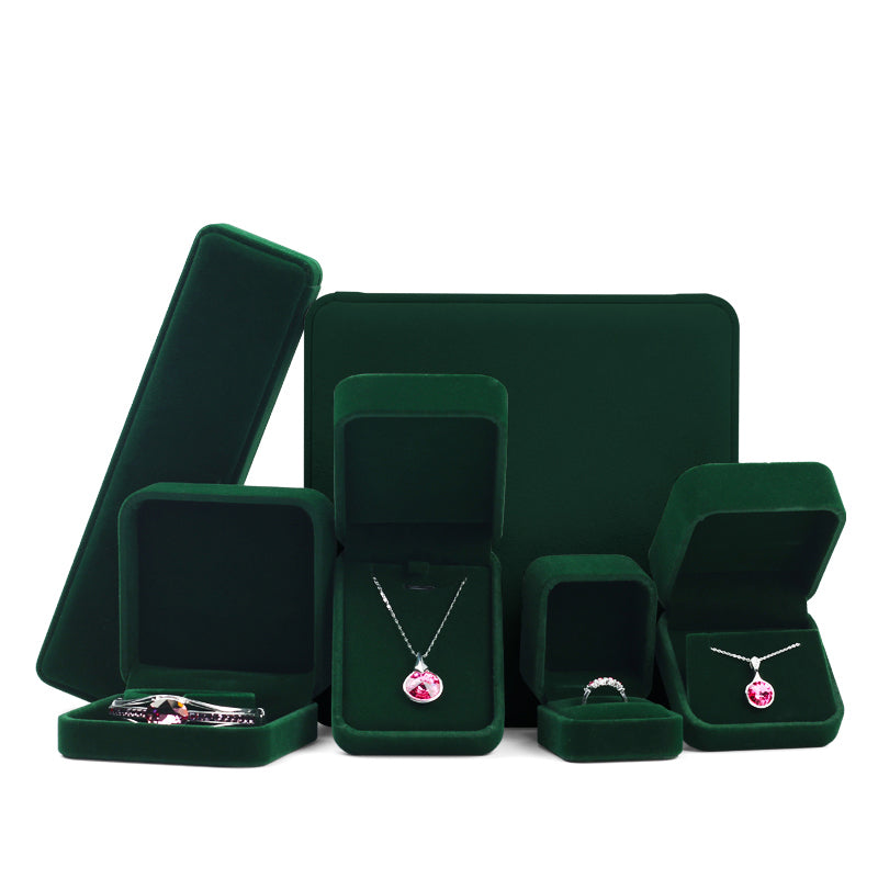 Dark Green Round Corner Velvet Jewelry Gift Box H070