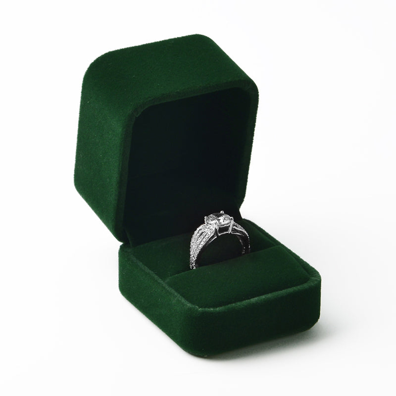 Dark Green Round Corner Velvet Jewelry Gift Box H070