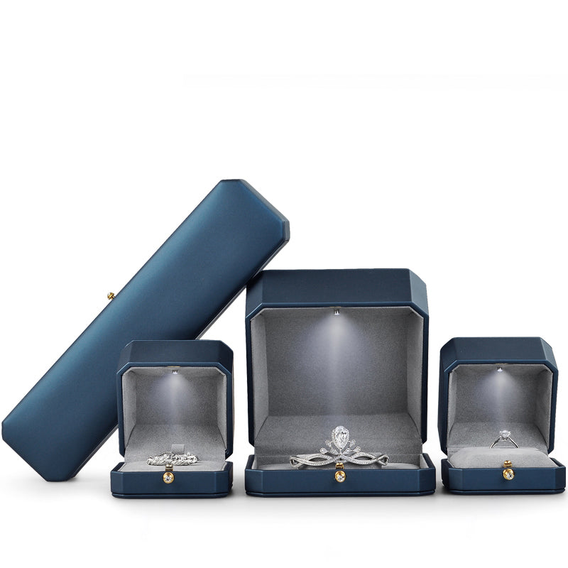 Blue PU Leather LED Light Jewelry Gift Box H096