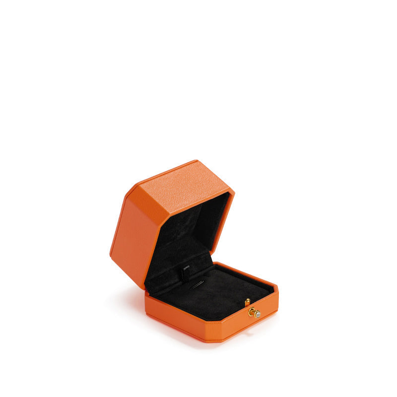 Orange Octagonal Leatherette Earring Box H137