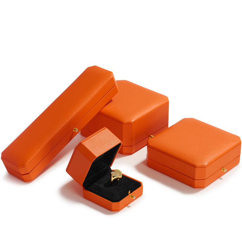 Orange Octagonal Leatherette Jewelry Box H137