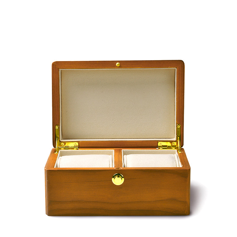 Two Watch Box Solid Wood Button Snap Double Watch Storage Box - Oirlv