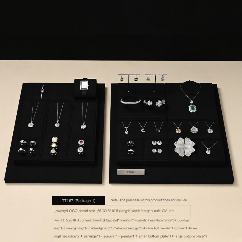 Black Microfiber Ring Necklace Jewelry Display Set TT167
