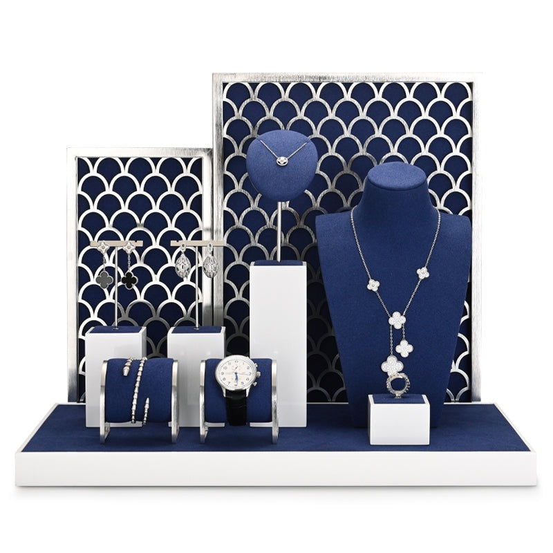 Metal Microfiber Blue Jewelry Showcase Display Set TT037