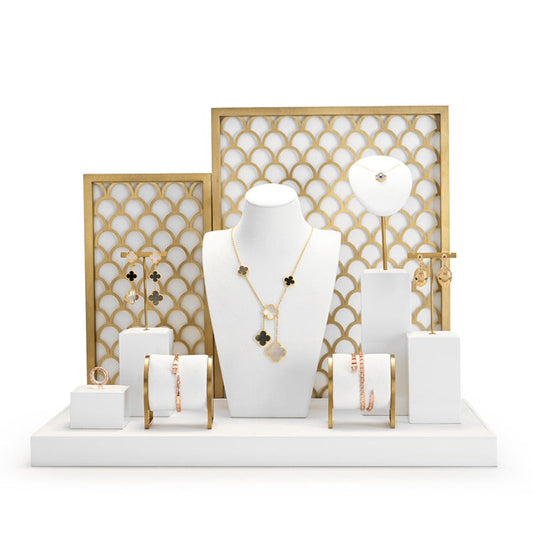Metal Microfiber White Jewelry Showcase Display Set TT038