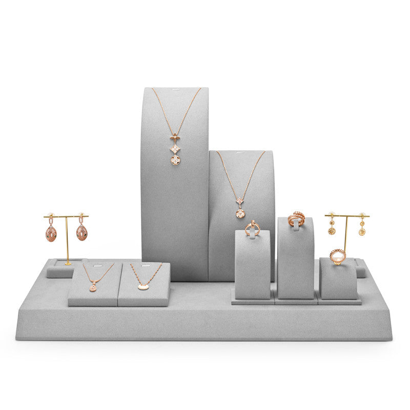 Gray Metal Microfiber Jewelry Showcase Set