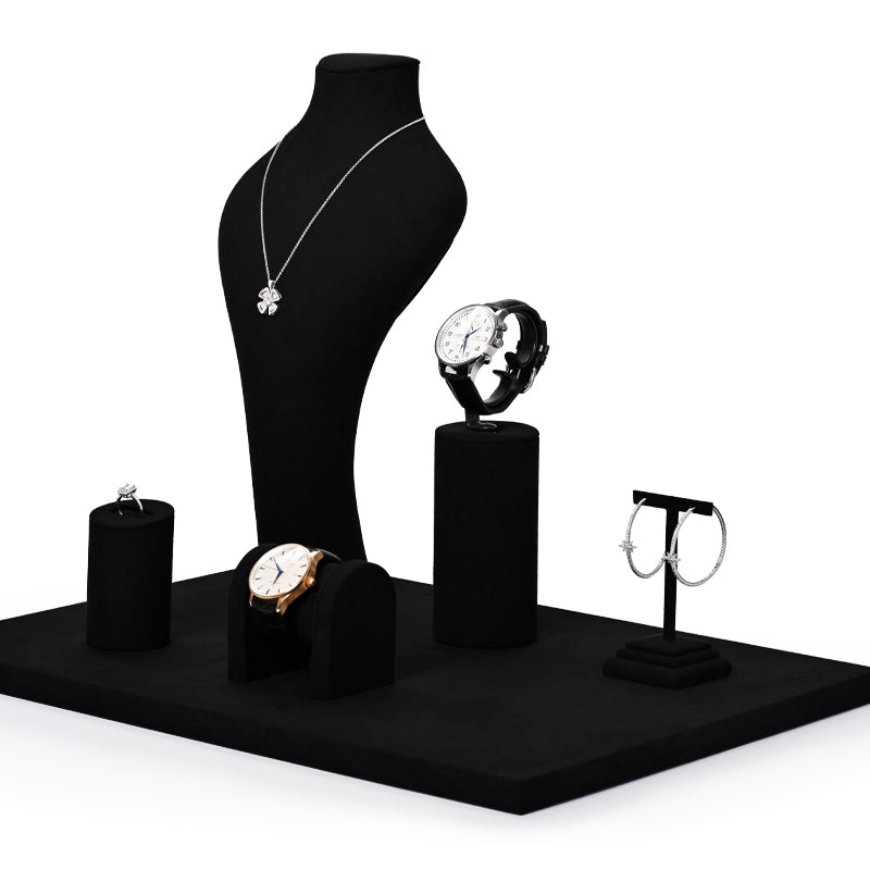 Black Microfiber Jewelry Showcase Display Set TT055