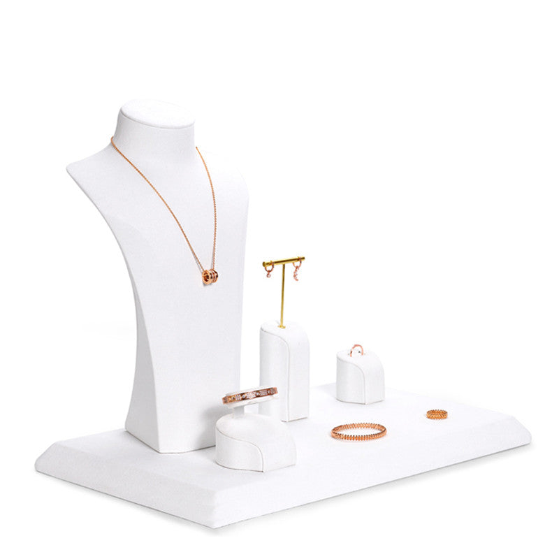 White Microfiber Jewelry Display Stand Showcase Set TT085
