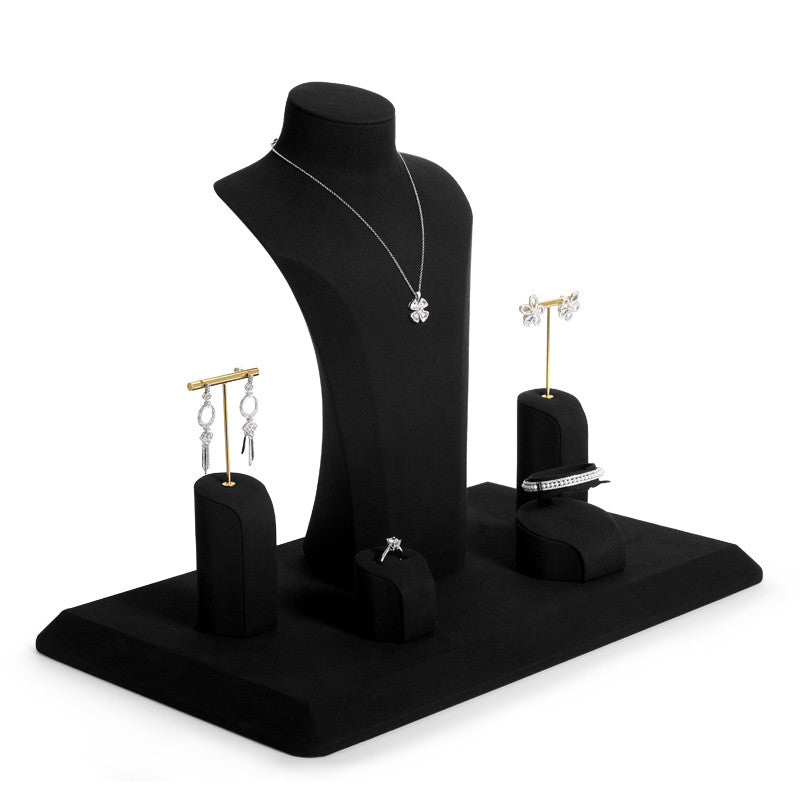 Black Microfiber Jewelry Display Stand Showcase Set TT086