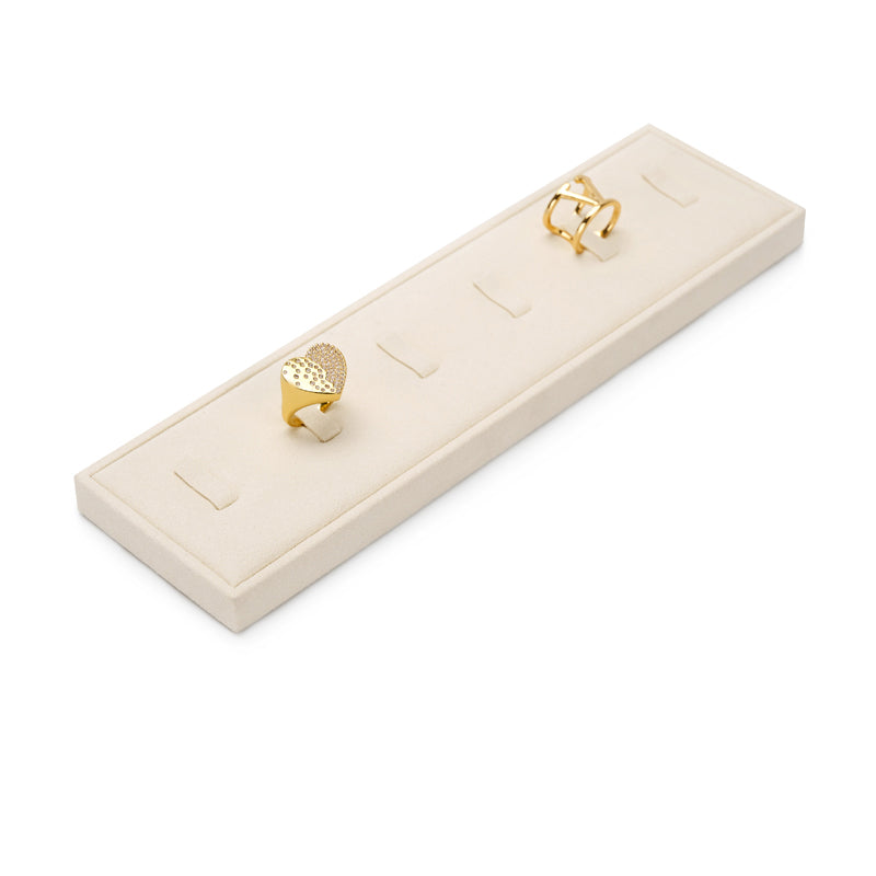 Beige Microfiber Ring Earring Watch Necklace Jewelry Display Set TT136