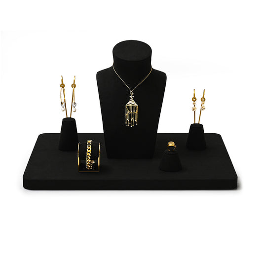Black Microfiber Ring Necklace Jewelry Display Set TT188