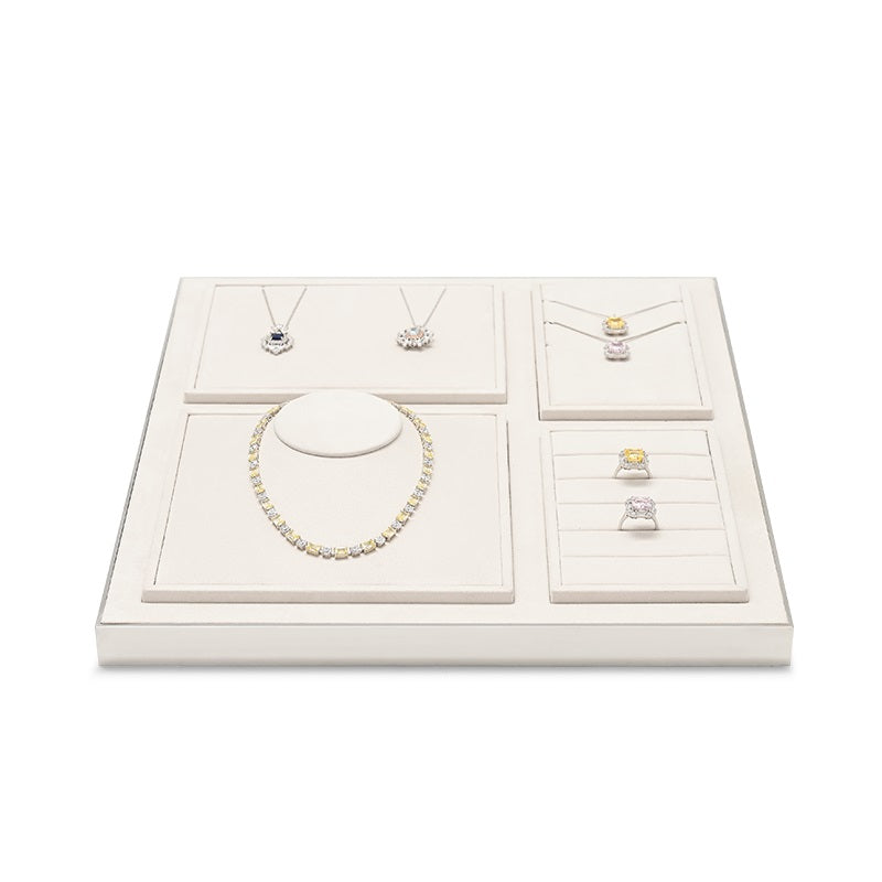 Beige Microfiber Earrings Ring Necklace Jewelry Display Set TT206