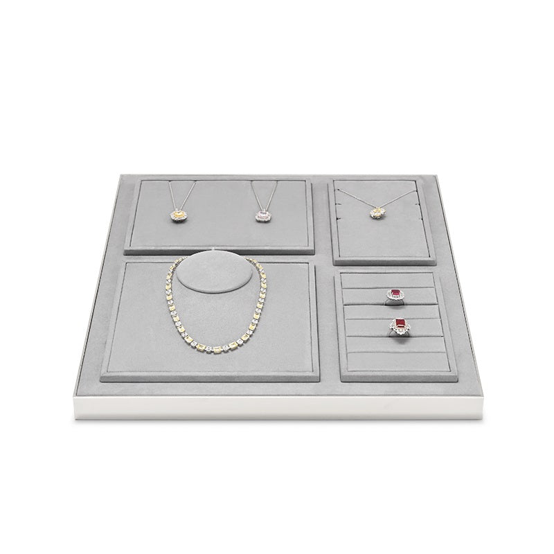 Gray Microfiber Earrings Ring Necklace Jewelry Display Set TT207