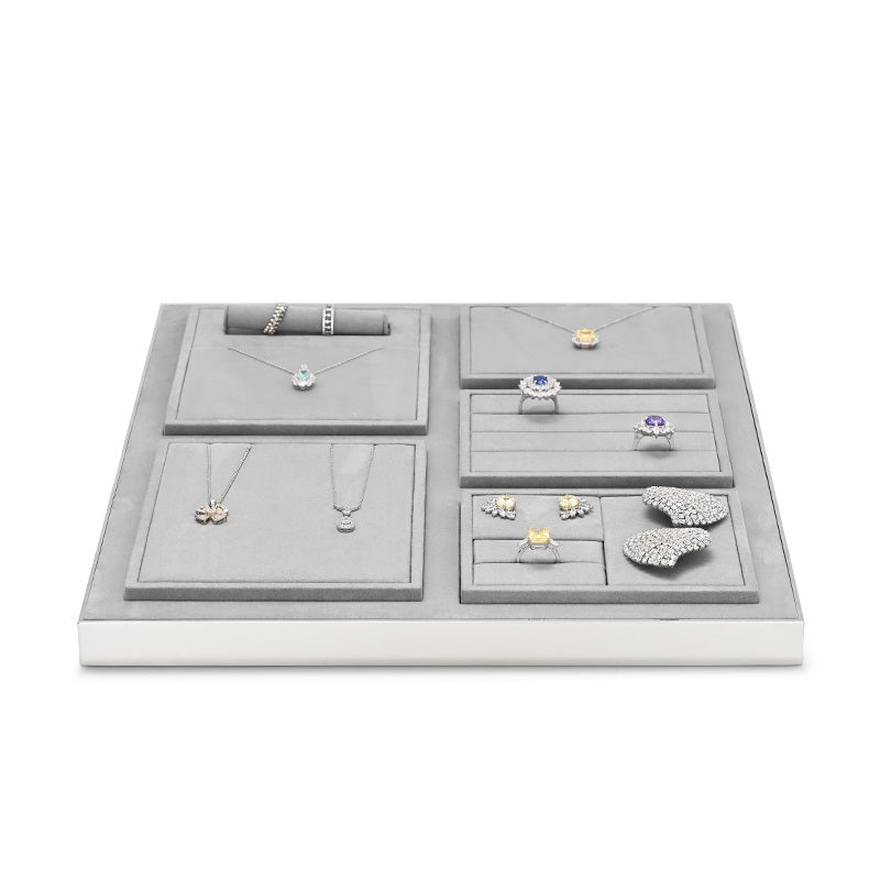 Gray Microfiber Earrings Ring Necklace Jewelry Display Set TT207