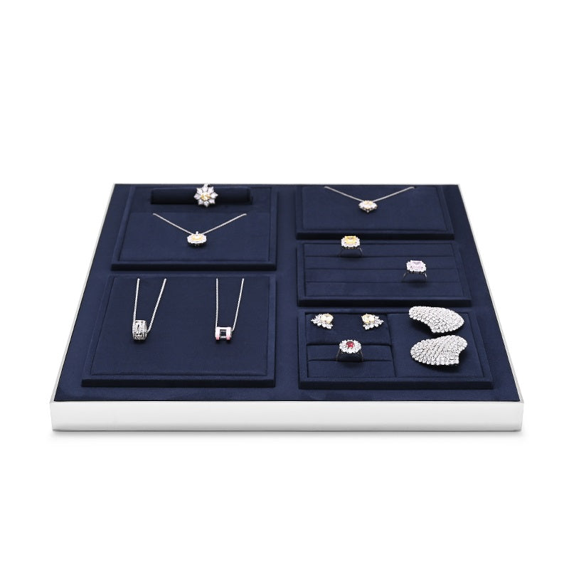 Blue Microfiber Earrings Ring Necklace Jewelry Display Set TT208