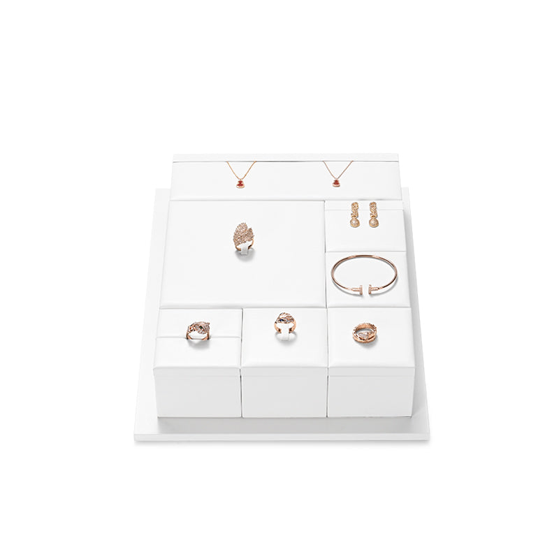 White Rings Necklace Earrings Jewelry Display Set TT236