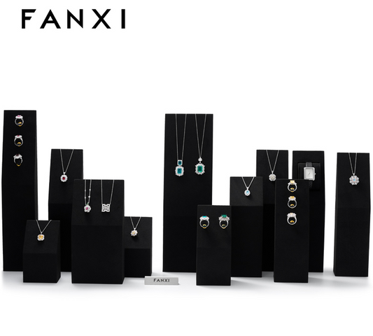 Black Microfiber Necklace Ring Holder Jewelry Display Set TT127